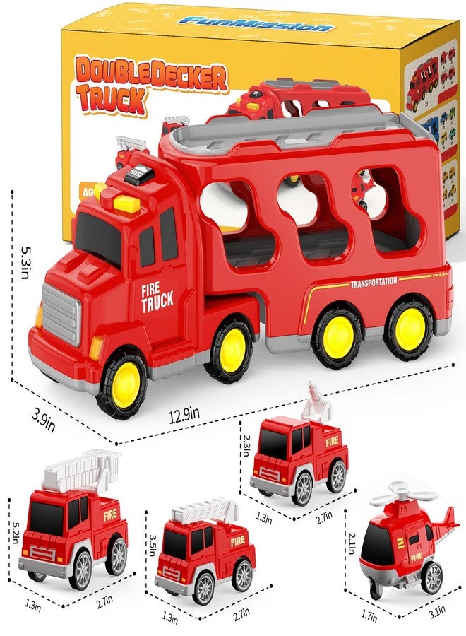 FunMission Toddlers Fire Truck for Kids 3-9 Year Old，5 in 1 Friction Power Vehicle Car for 3 4 5 6 7 Years Old Boys Girls，Carrier Truck Transport Toys for Christmas and Birthday Gifts - Image 2